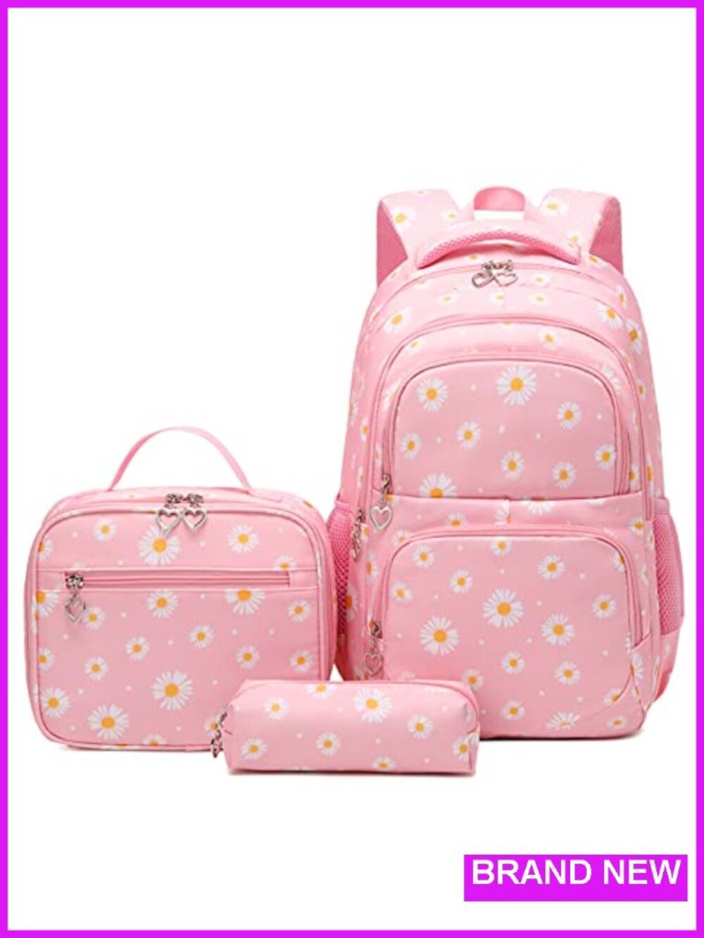 Daisy Printed Backpack 3-Pc Set with Lunch Box & Pencil Case, Water-Resistant